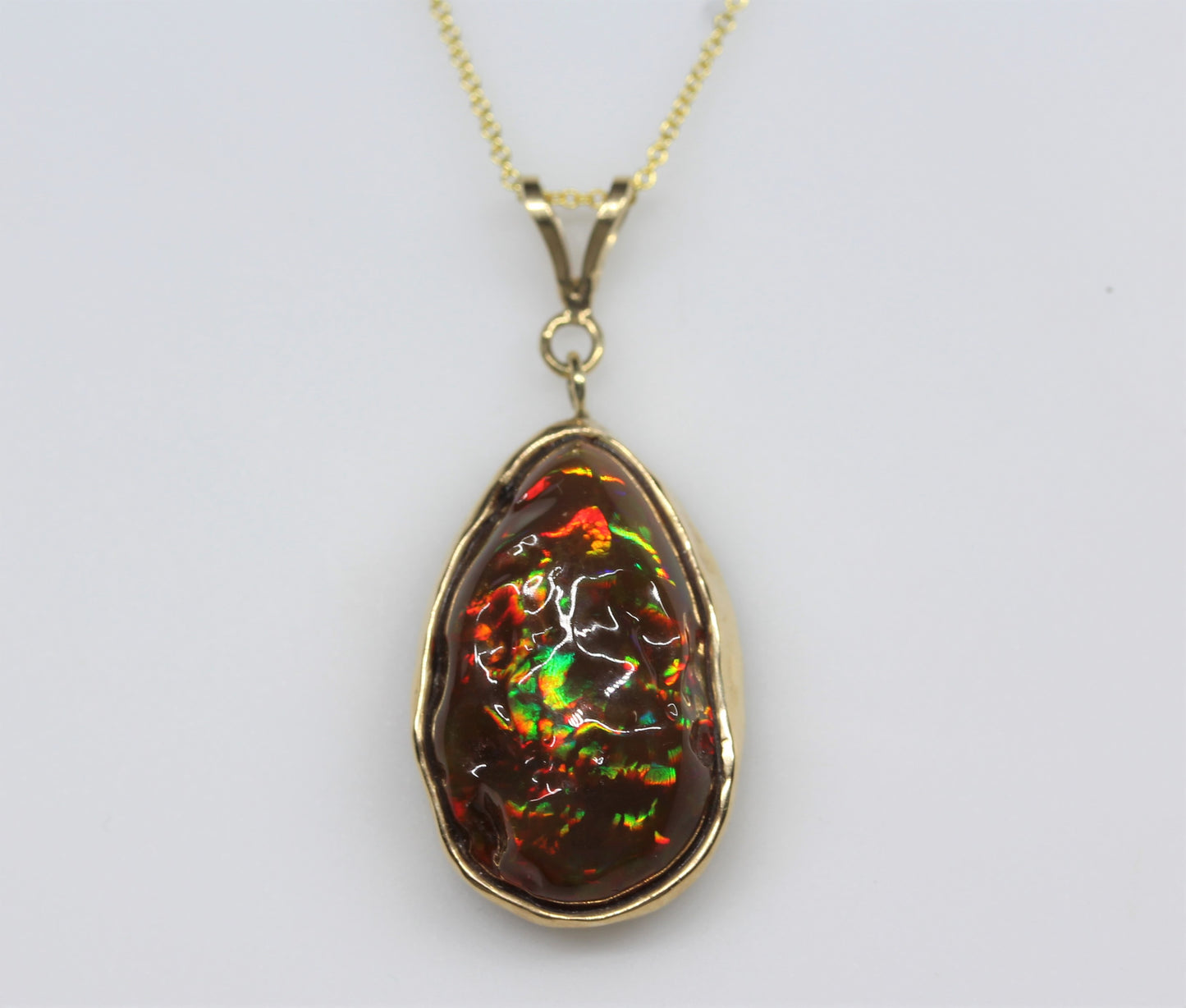 Carved Opal Pendant 14k Yellow Gold Gemstone Necklace #256