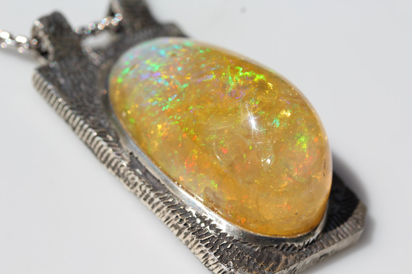 Yellow Opal Specimen Pendant Rustic Sterling Silver Watch Video #255