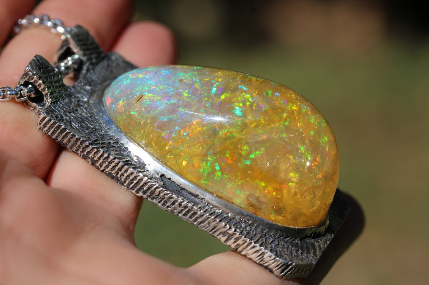 Yellow Opal Specimen Pendant Rustic Sterling Silver Watch Video #255