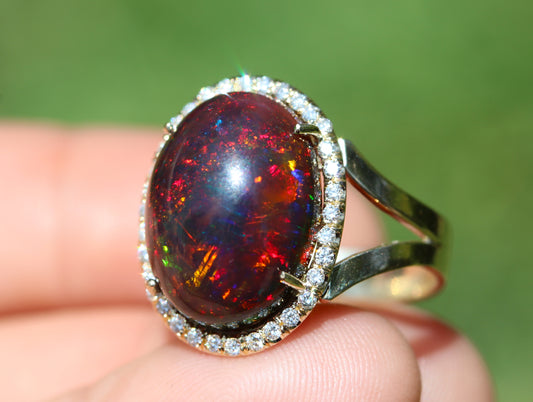 Black Opal Ring 14k Gold #316