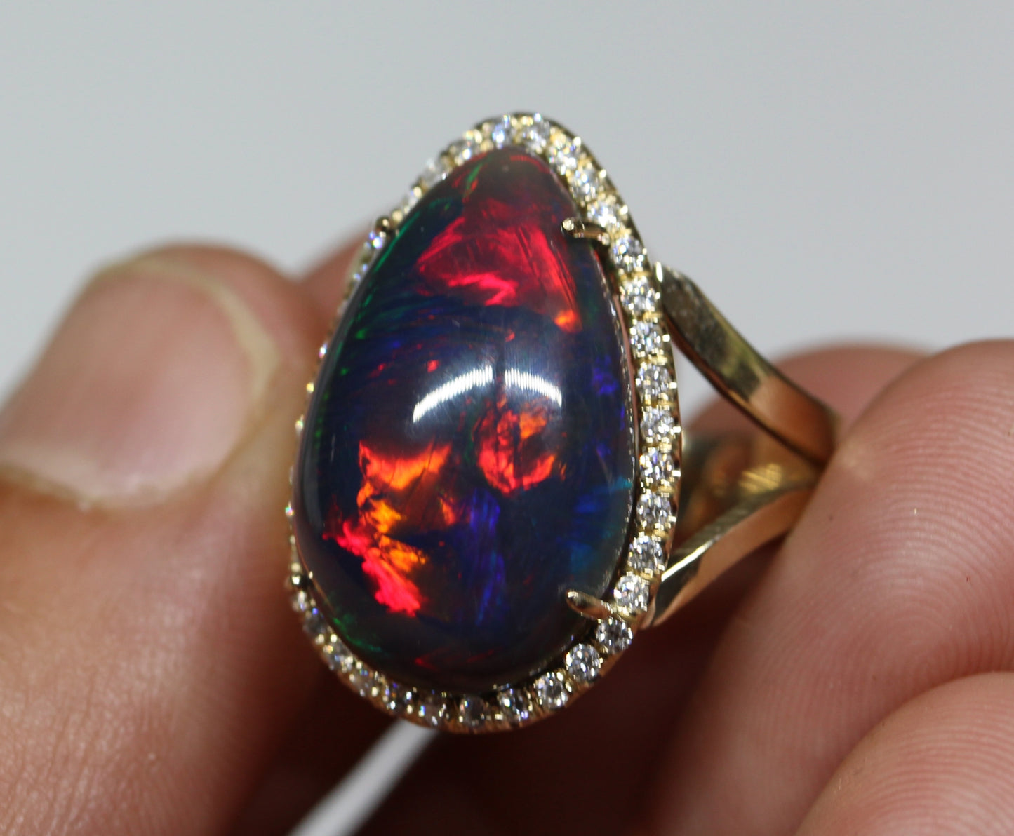 Black Opal & Diamond Ring 14k Gold #317