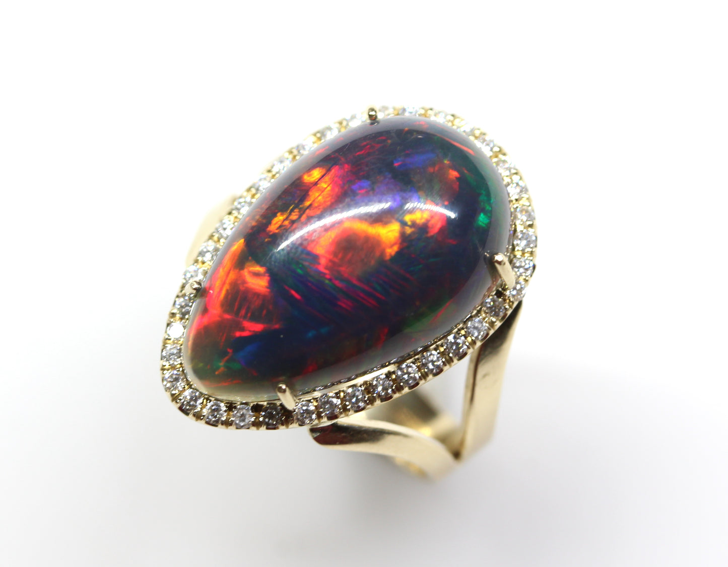 Black Opal & Diamond Ring 14k Gold #317