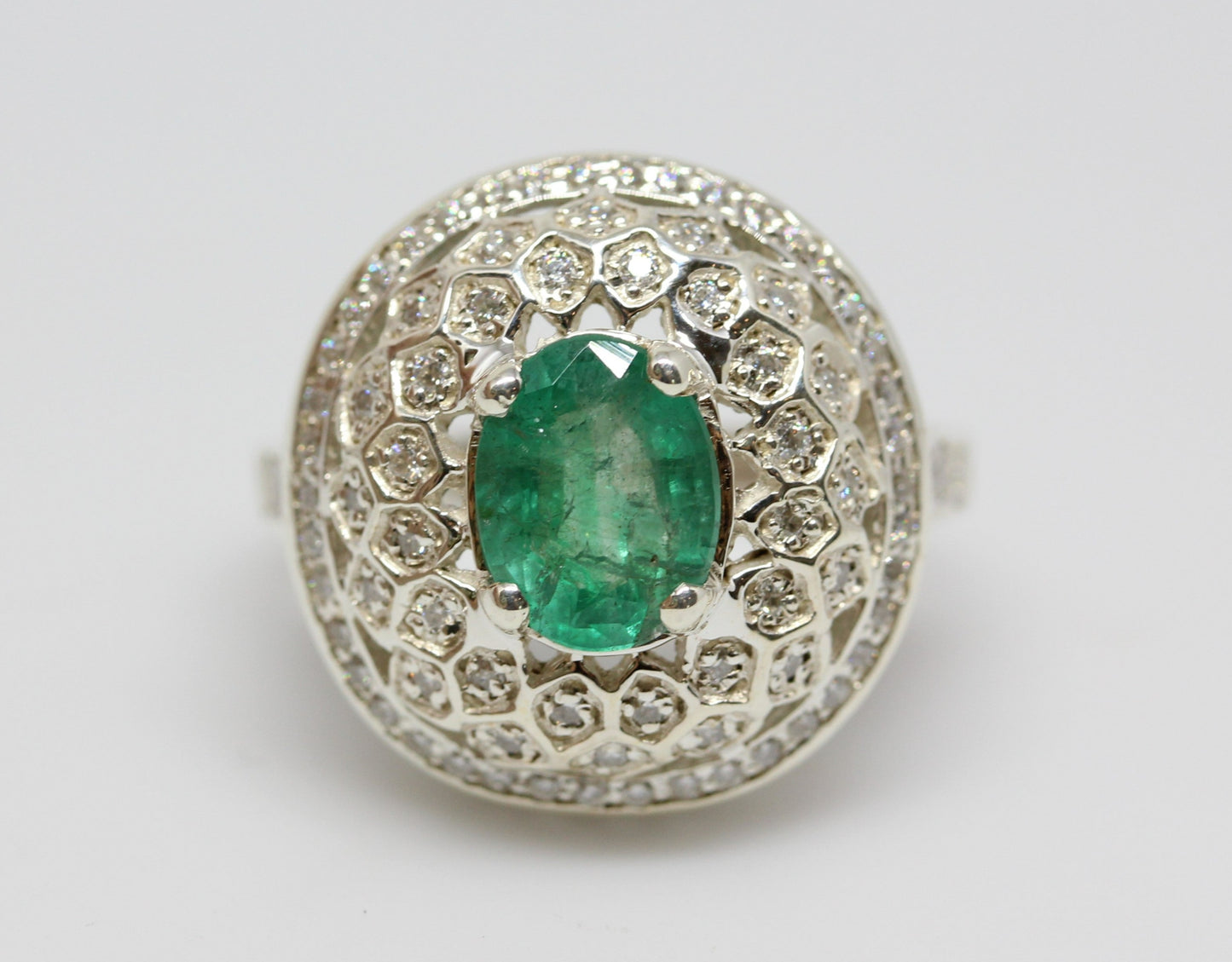 Sterling Silver Emerald & Moissanite Ring #326
