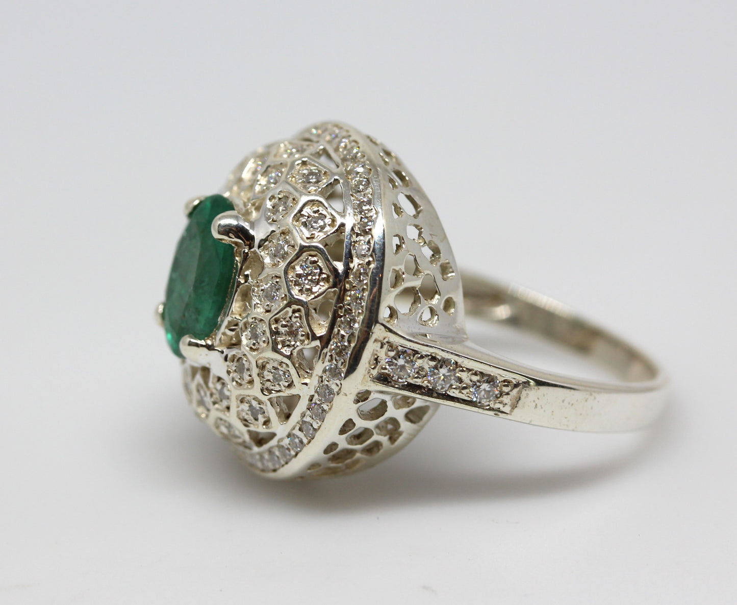 Sterling Silver Emerald & Moissanite Ring #326