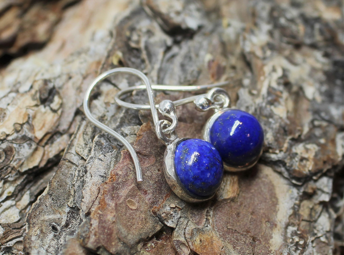 Blue Lapis Round Dangle Earrings- Sterling Silver - Joy#200