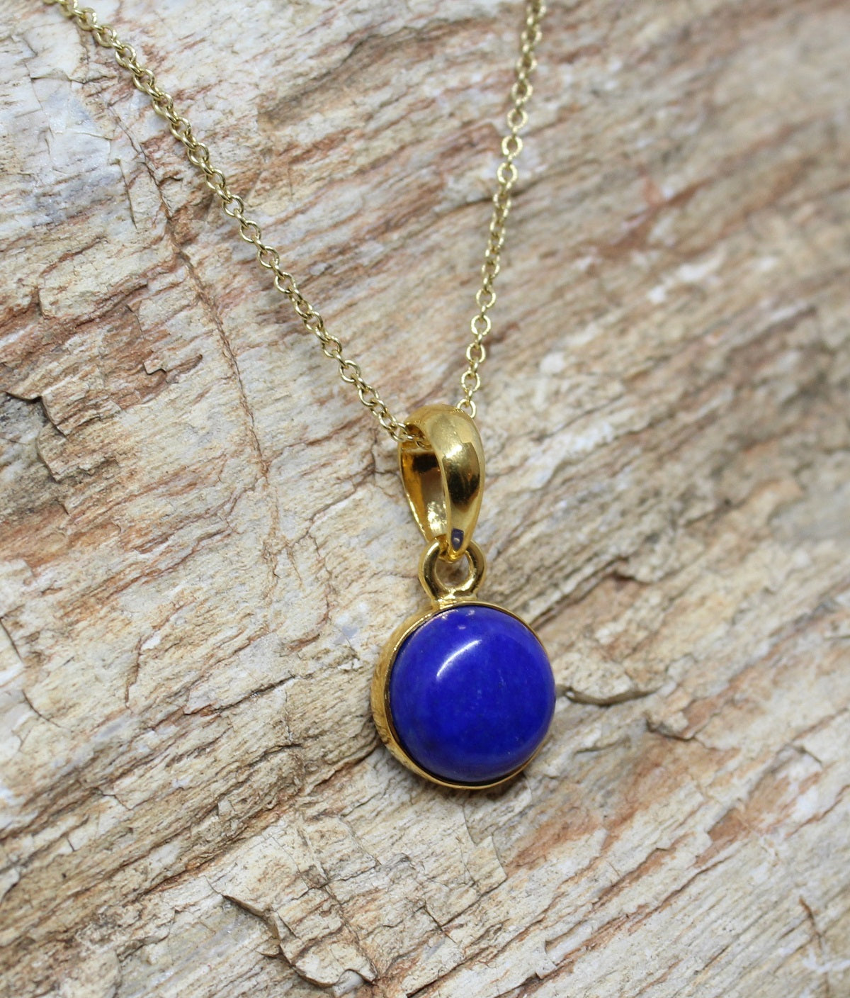 Round Lapis 10mm Pendant- 24k Gold Plated - Joy#192