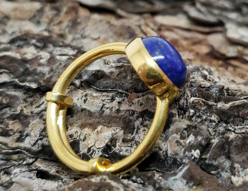 Blue Lapis Lazuli Ring - 24k Gold Plated - Adjustable Size  - Joy#174