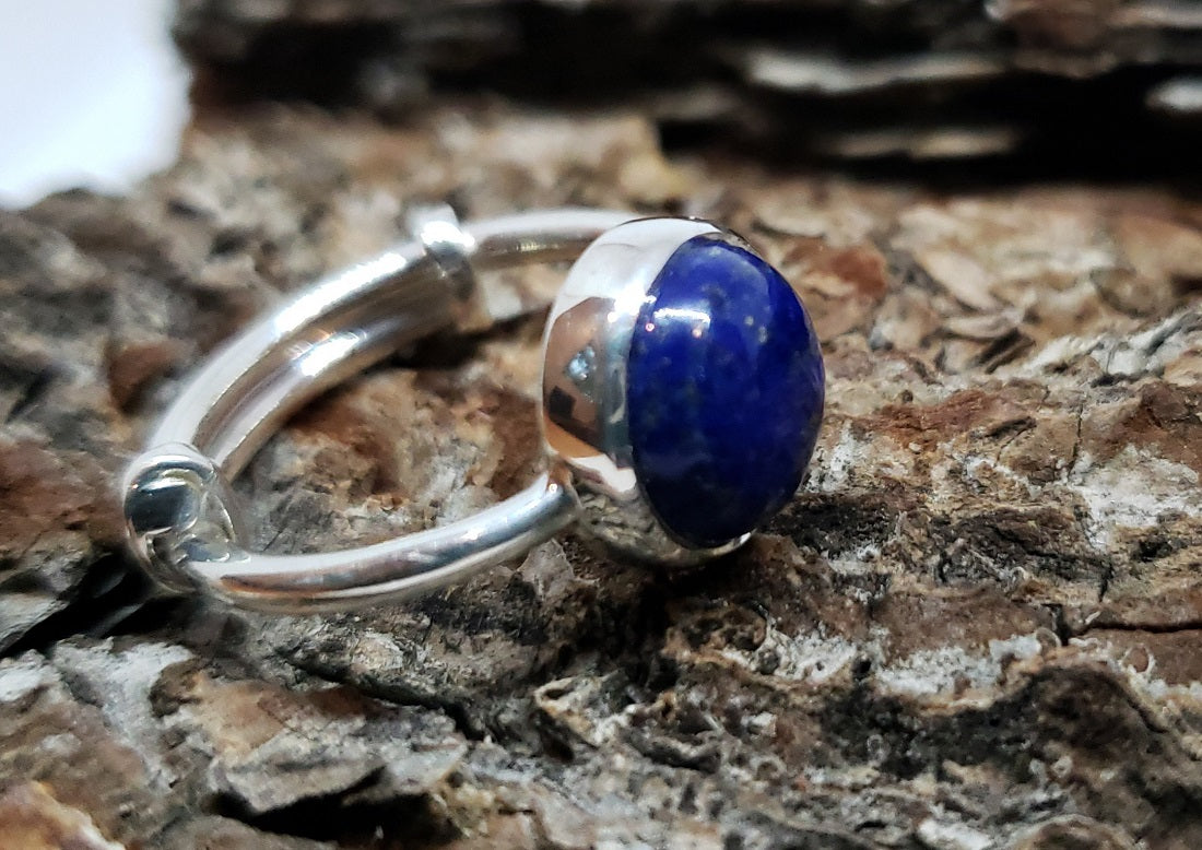 Blue Lapis Lazuli Ring - Sterling Silver - Adjustable Size  - Joy#178