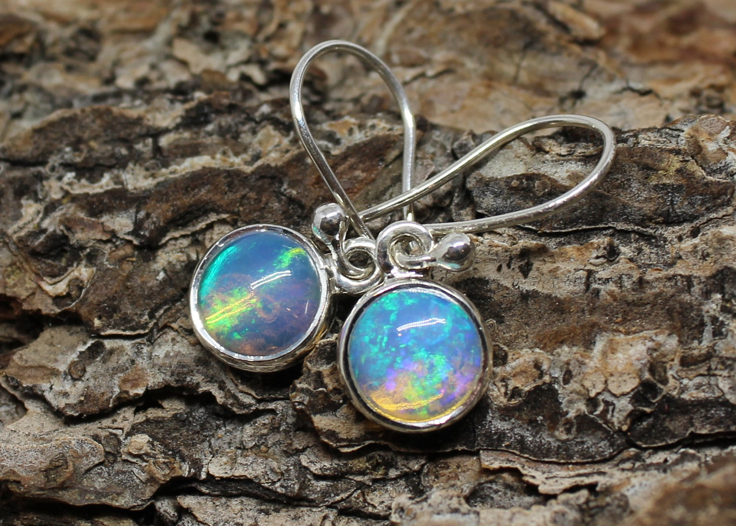 Opal Round Dangle Earrings- Sterling Silver - Joy#201