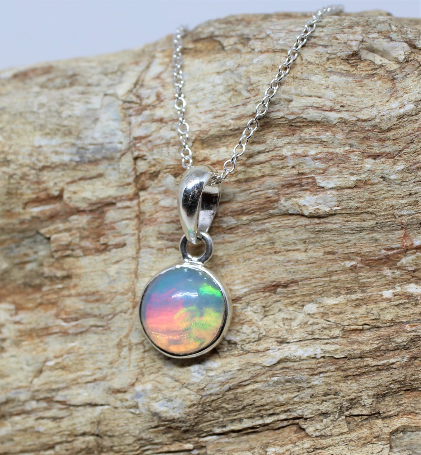 Colorful Opal Pendant- Sterling Silver - Joy#207