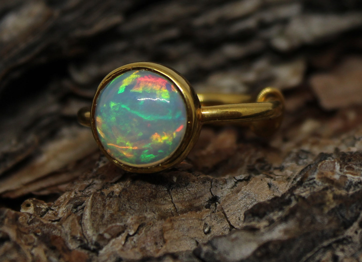 Natural Opal Ring - 24k Gold Plated - Adjustable Size  - Joy#189