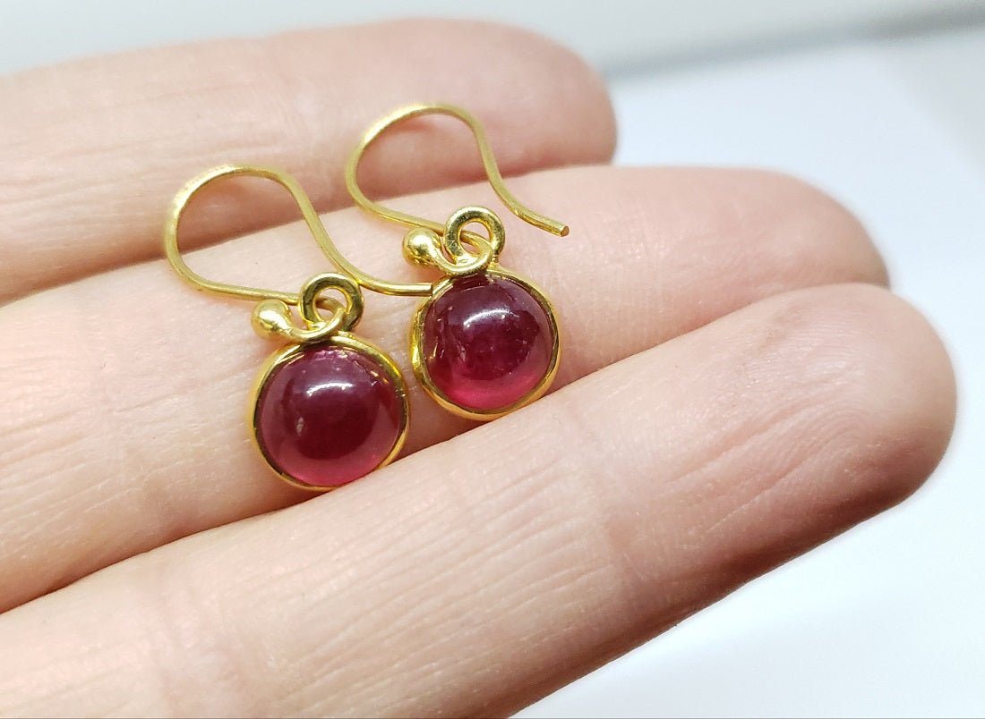 Round Ruby Dangle Earrings- 24k Gold Plated  - Joy#175