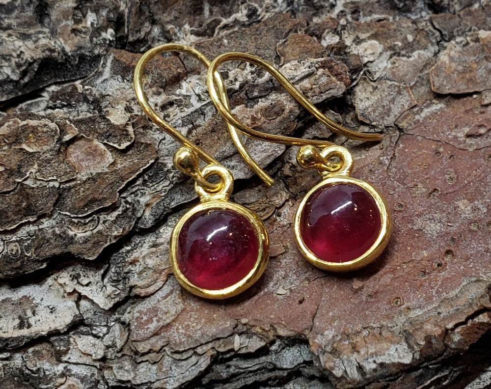 Round Ruby Dangle Earrings- 24k Gold Plated  - Joy#175