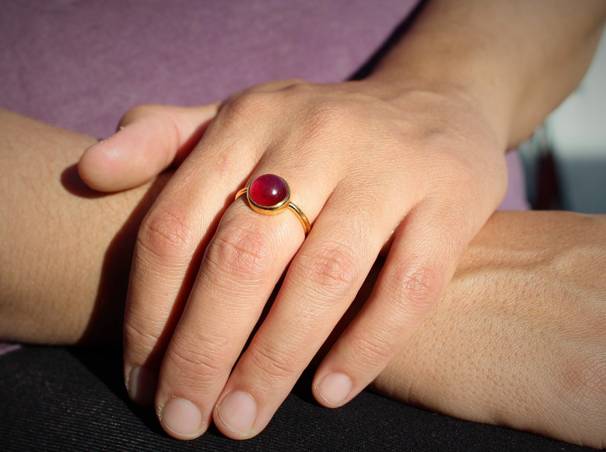 Red Ruby Ring - 24k Gold Plated - Adjustable Size  - Joy#172