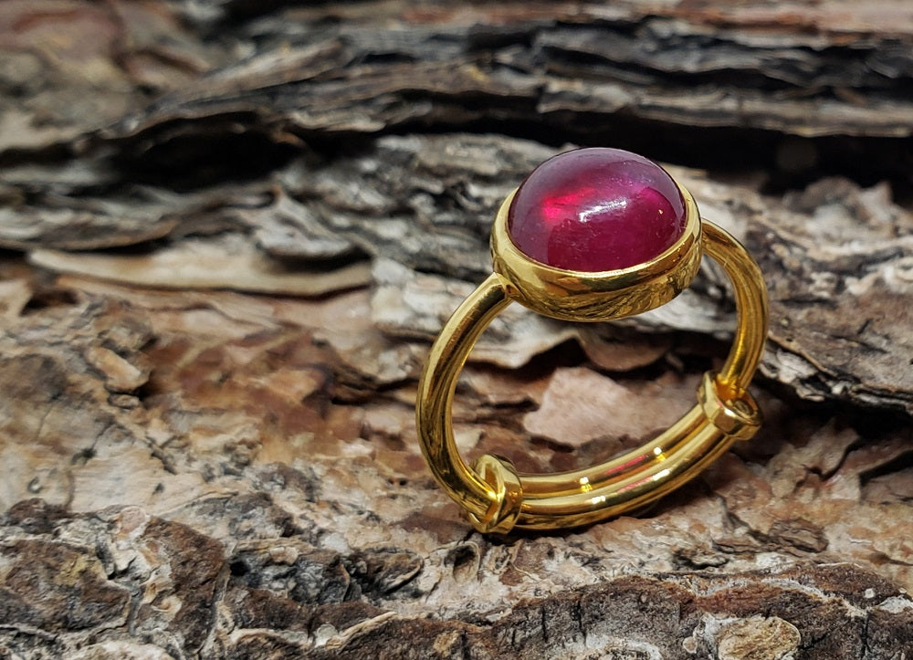 Red Ruby Ring - 24k Gold Plated - Adjustable Size  - Joy#172