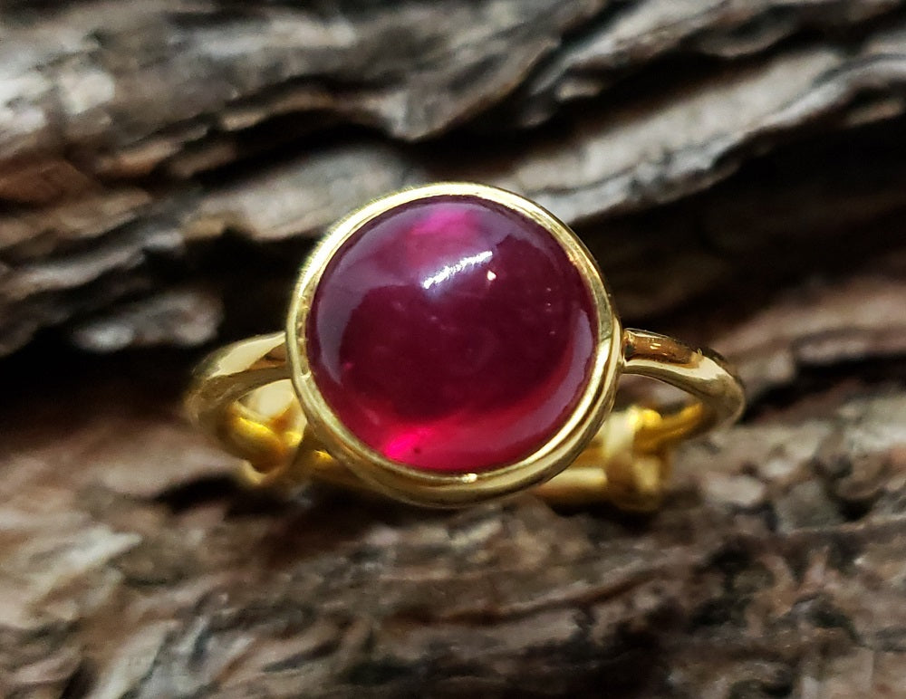 Red Ruby Ring - 24k Gold Plated - Adjustable Size  - Joy#172