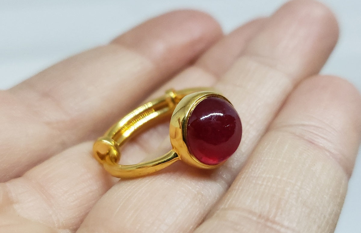 Red Ruby Ring - 24k Gold Plated - Adjustable Size  - Joy#172