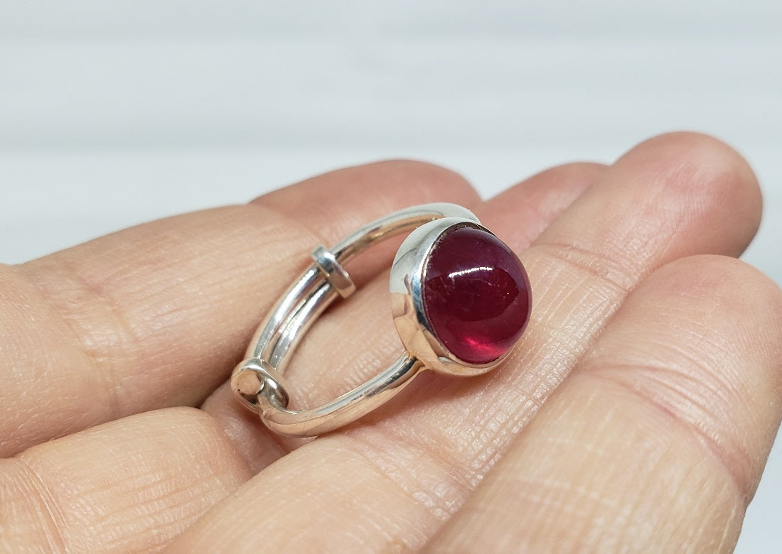 Red Ruby Ring - Sterling Silver - Adjustable Size  - Joy#179