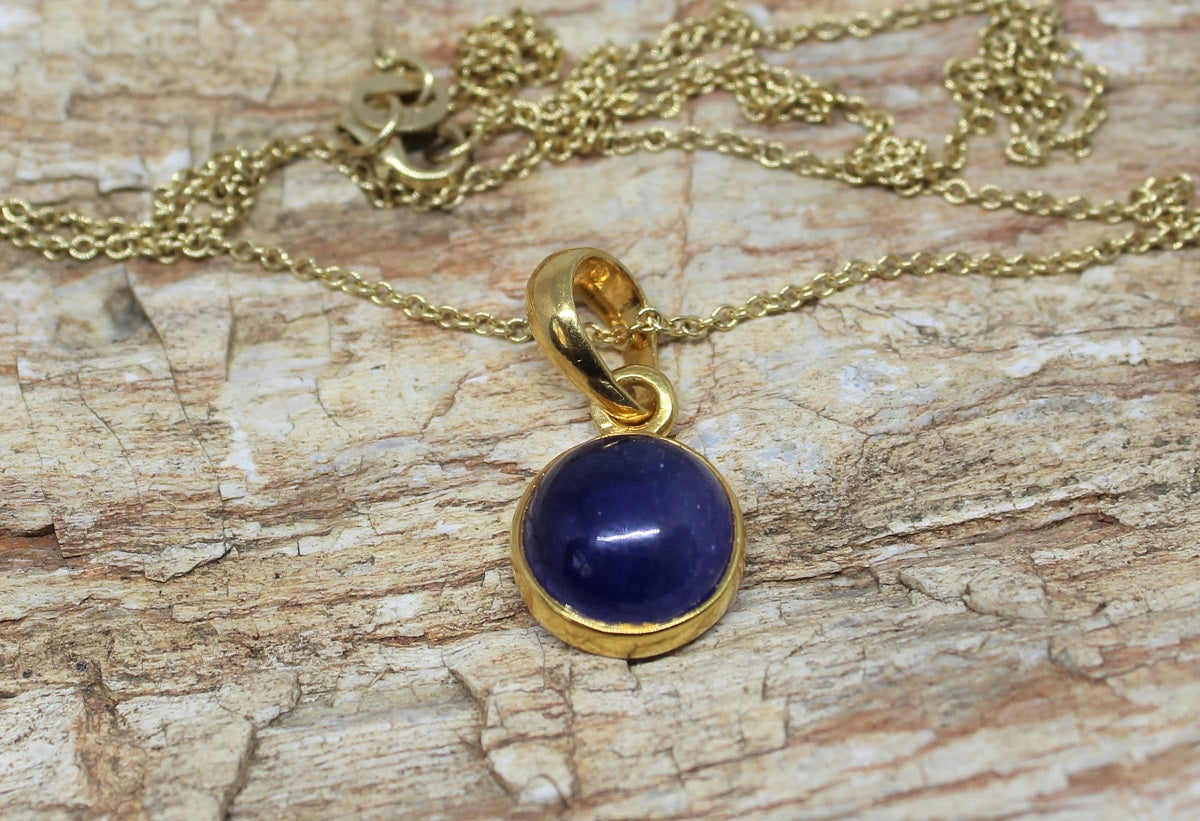 Blue Sapphire Pendant- 24k Gold Plated - Joy#195