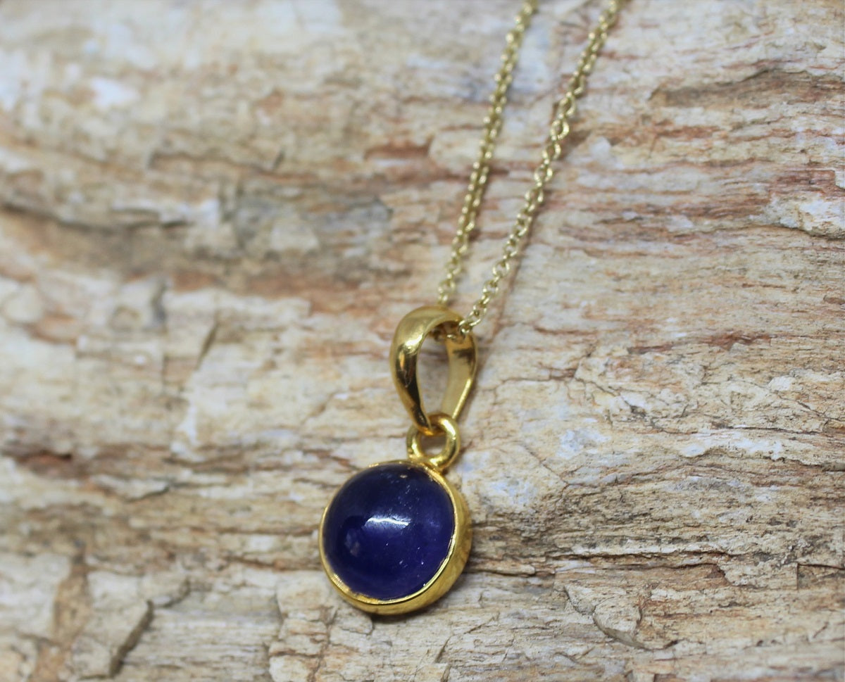 Blue Sapphire Pendant- 24k Gold Plated - Joy#195