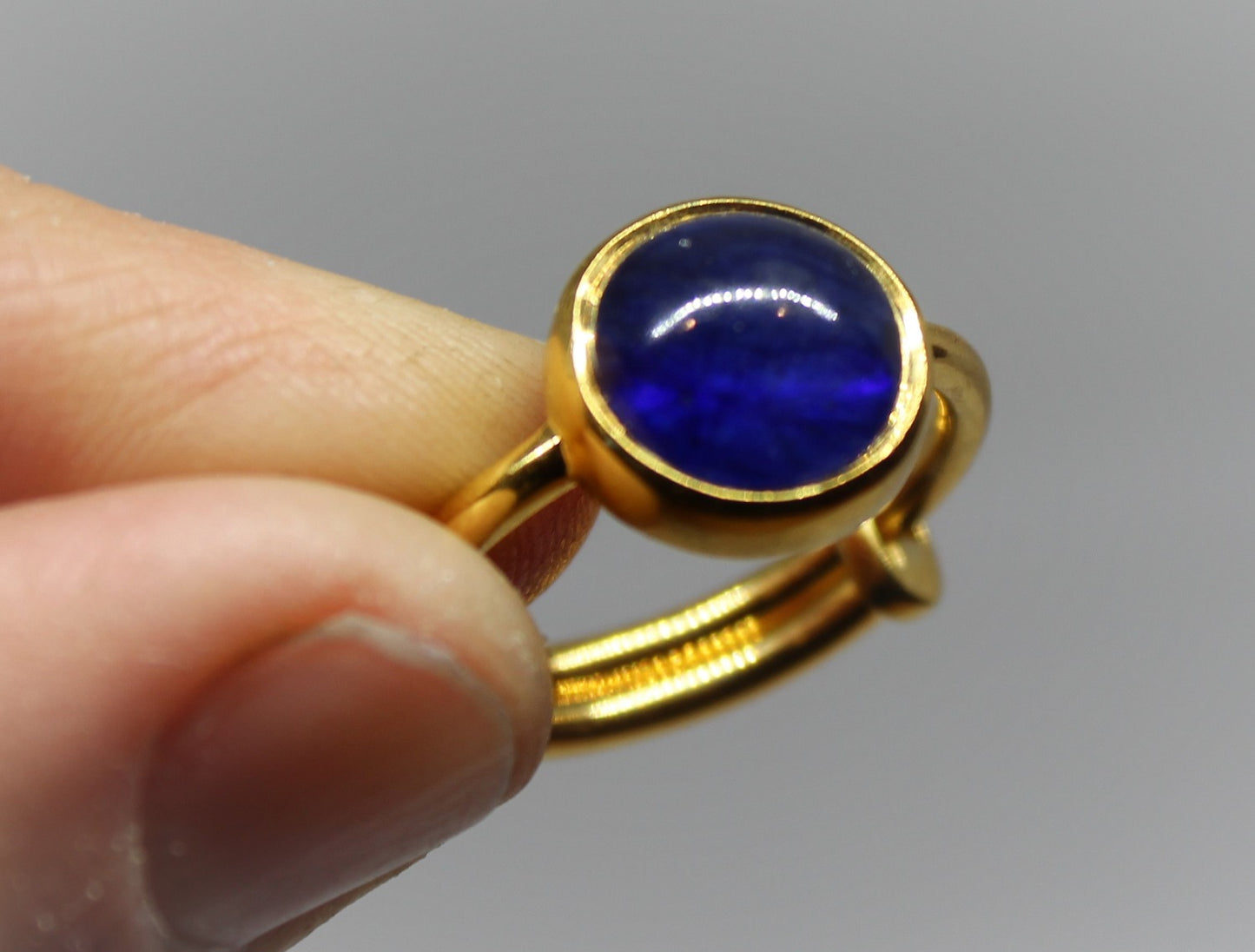 Blue Sapphire Ring - 24k Gold Plated - Adjustable Size  - Joy#186