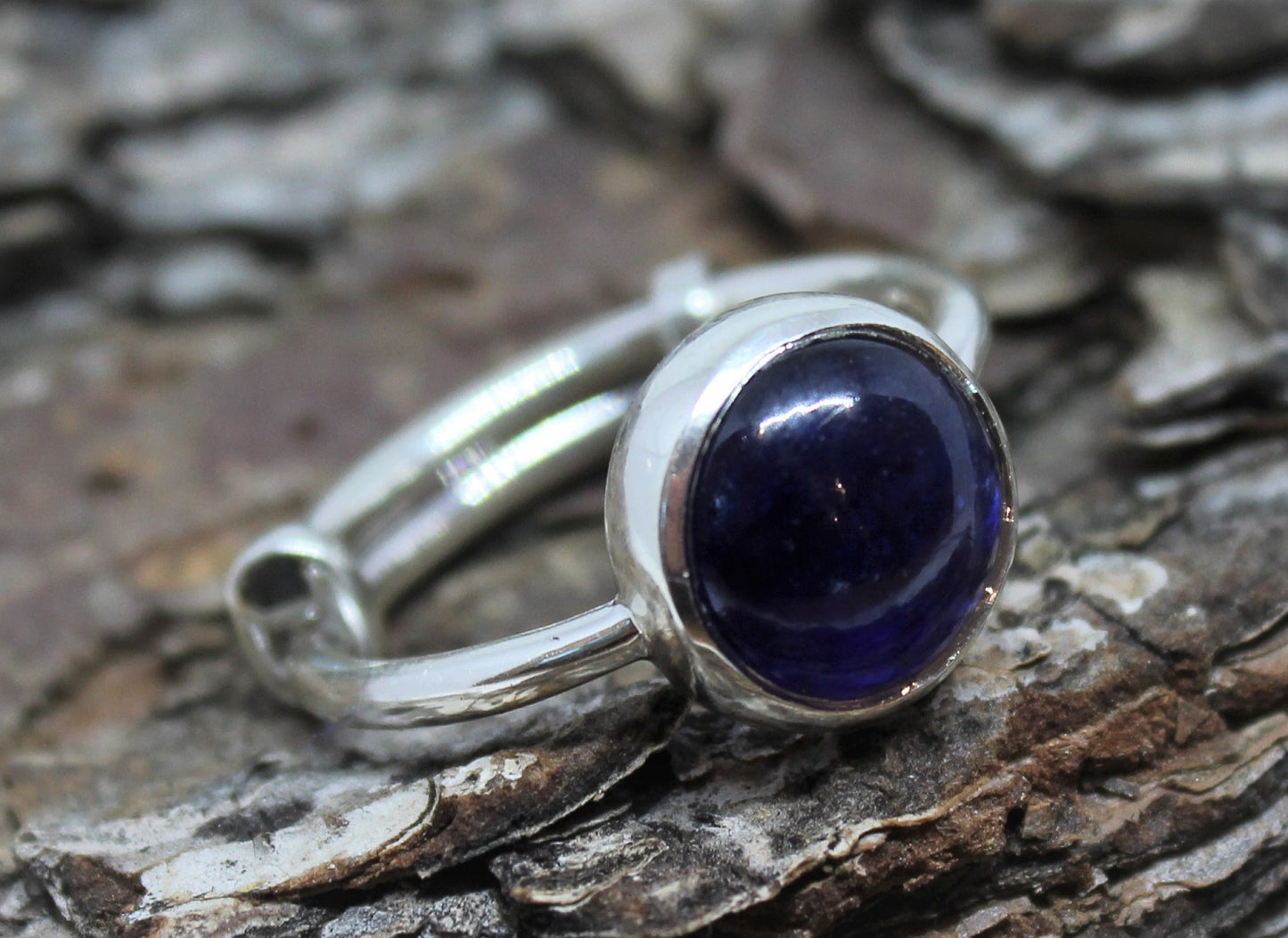 Blue Sapphire Ring - Sterling Silver - Adjustable Size  - Joy#187