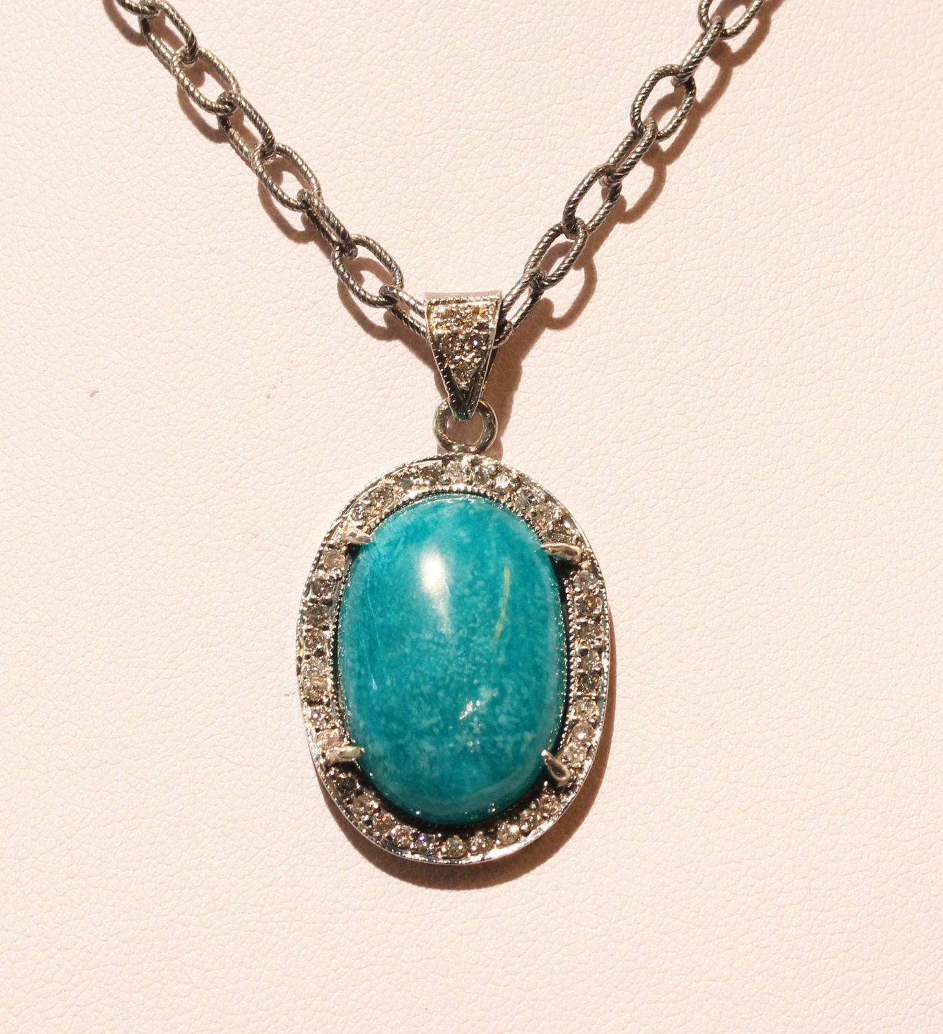 Amazonite Diamond Pendant Necklace