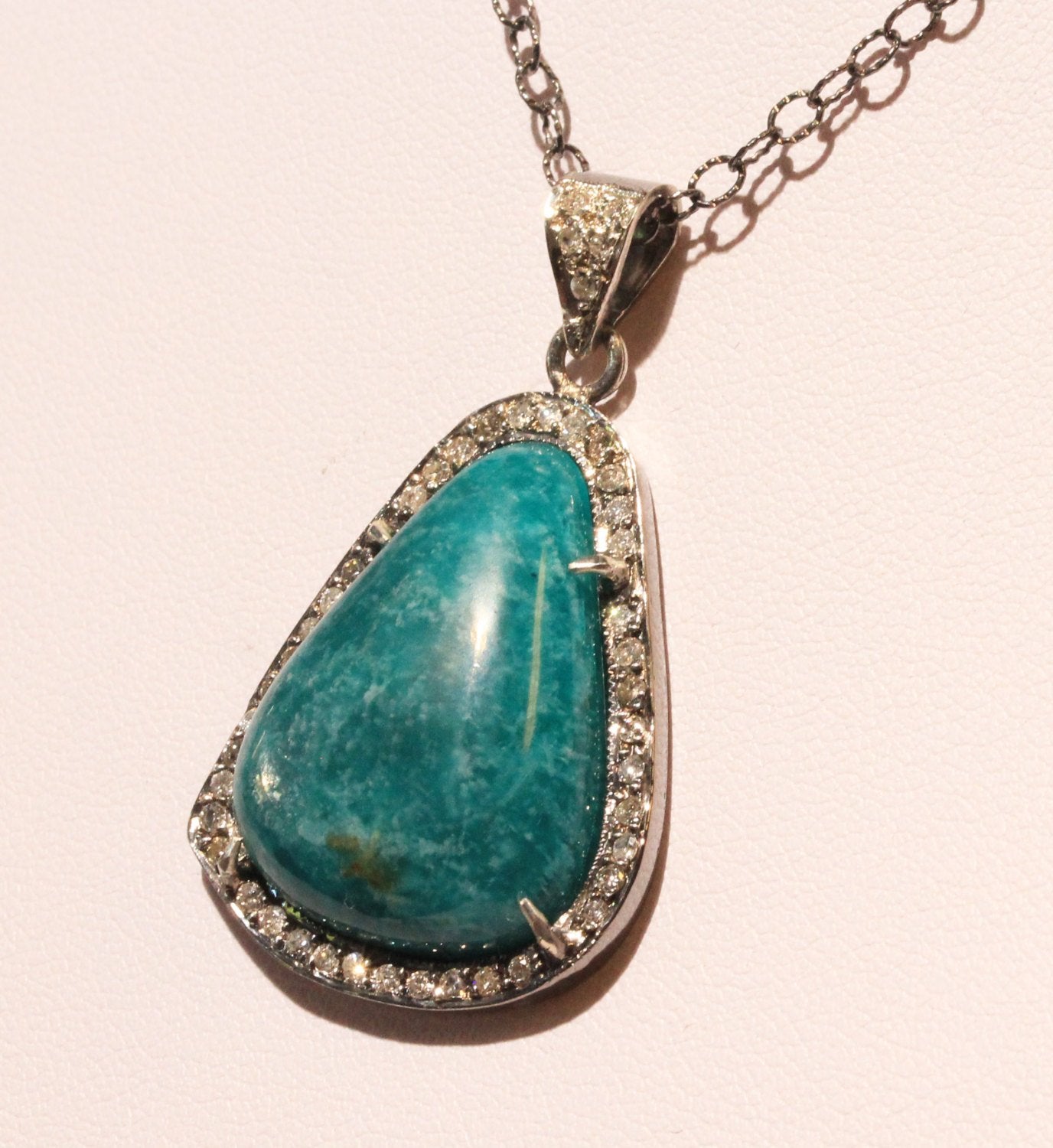 Green Amazonite Gemstone Pendant Diamond Accents  #1398