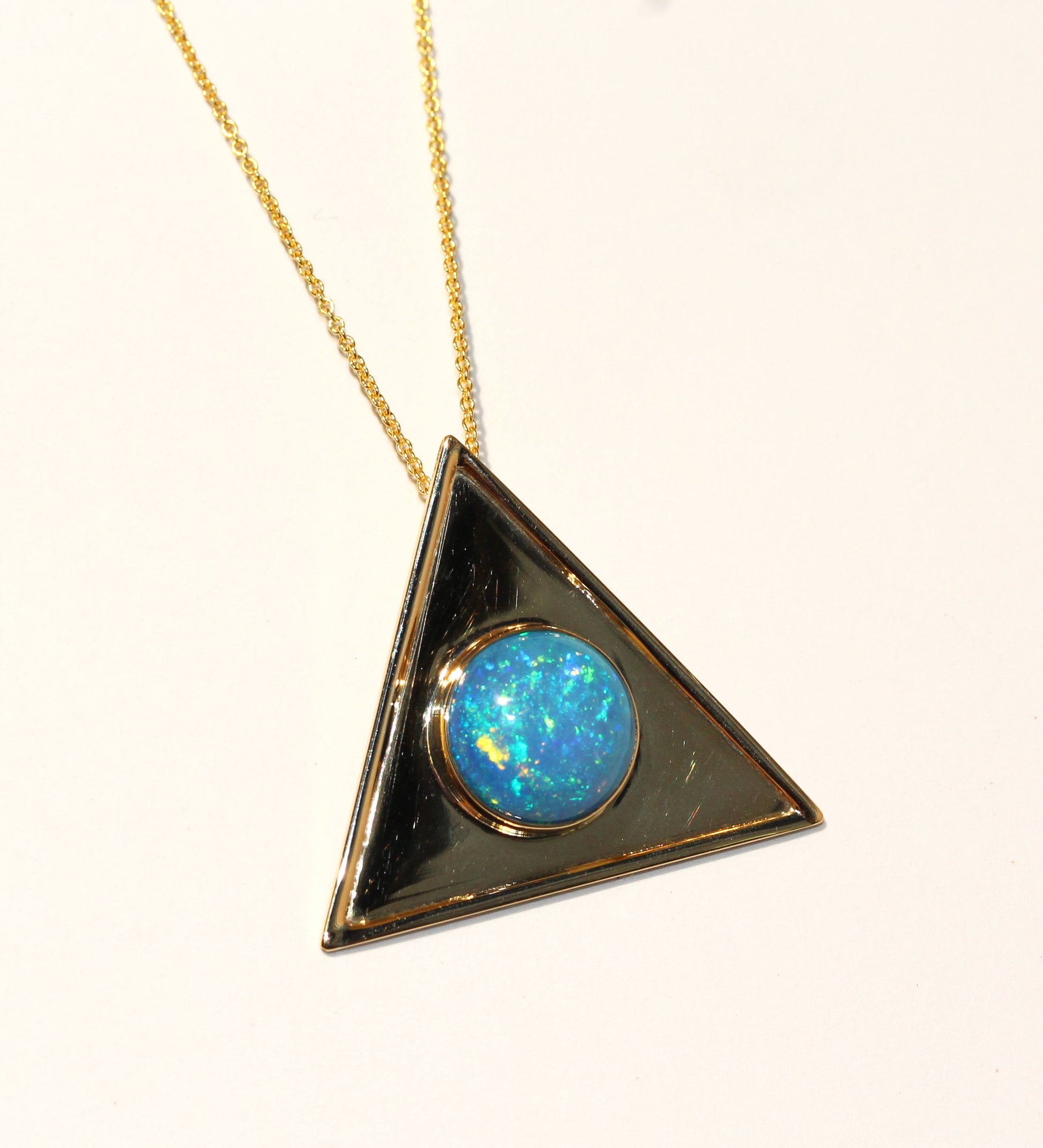 Opal Triangle Gold Pendant Necklace