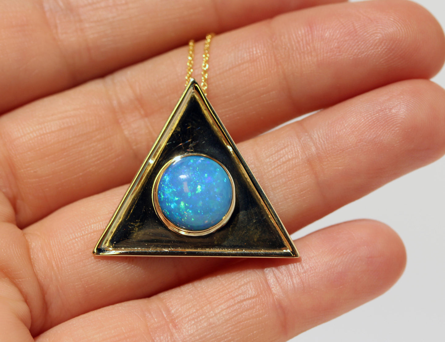 Opal  Triangle Pendant - 14k Gold  #1478