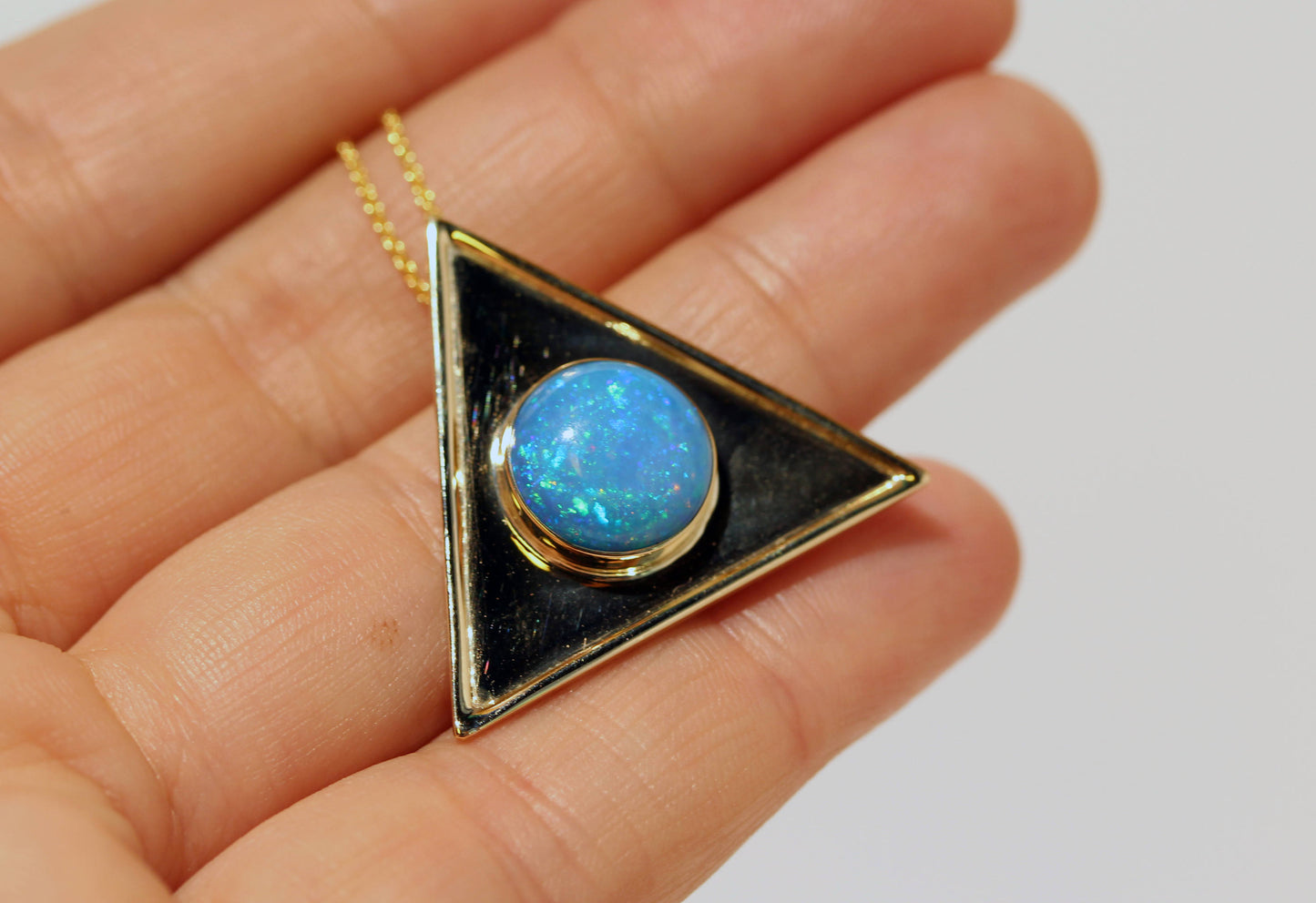 Opal  Triangle Pendant - 14k Gold  #1478