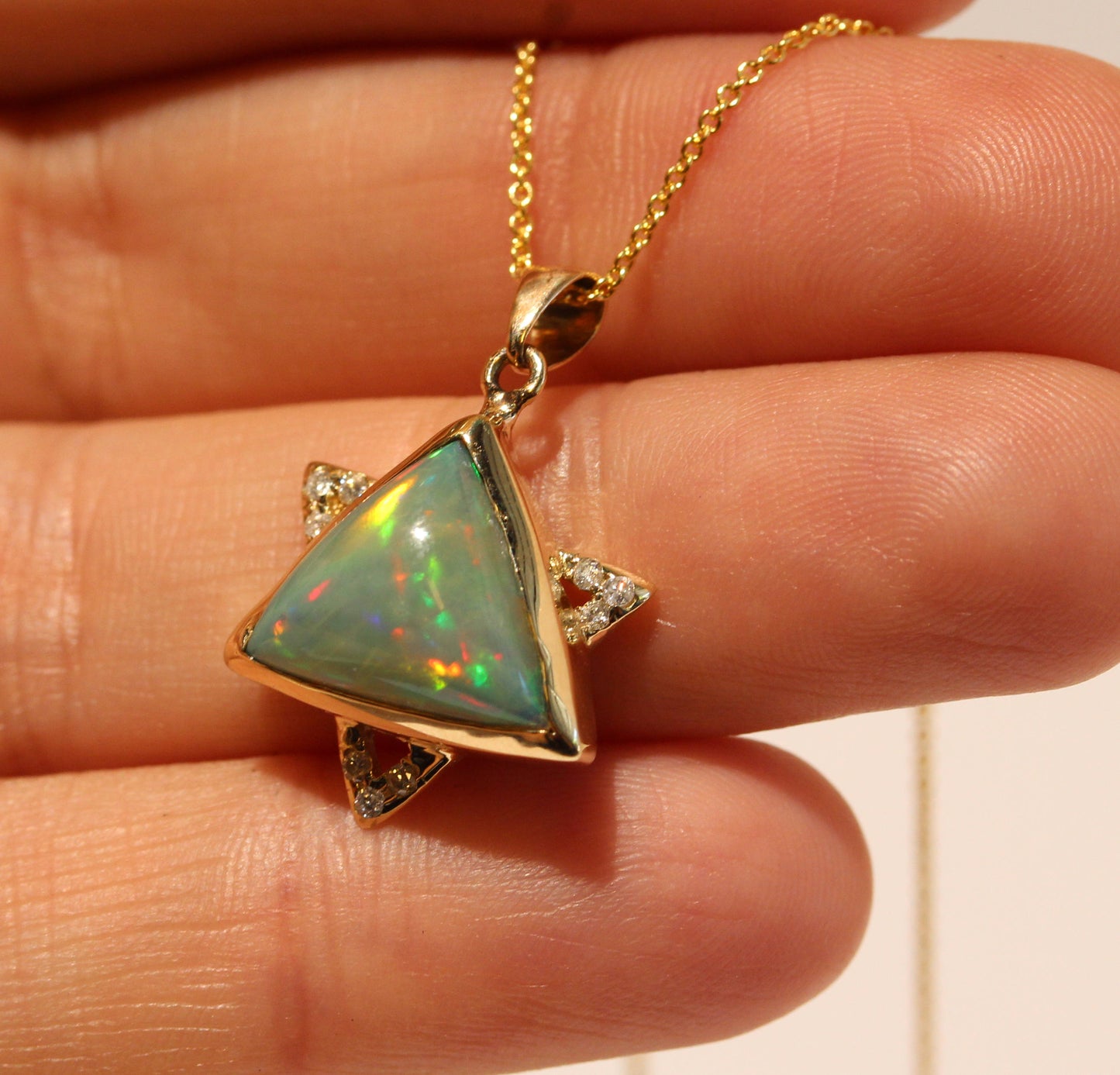 Opal Star of David Pendant  - 14k Yellow Gold - Diamonds  #1480