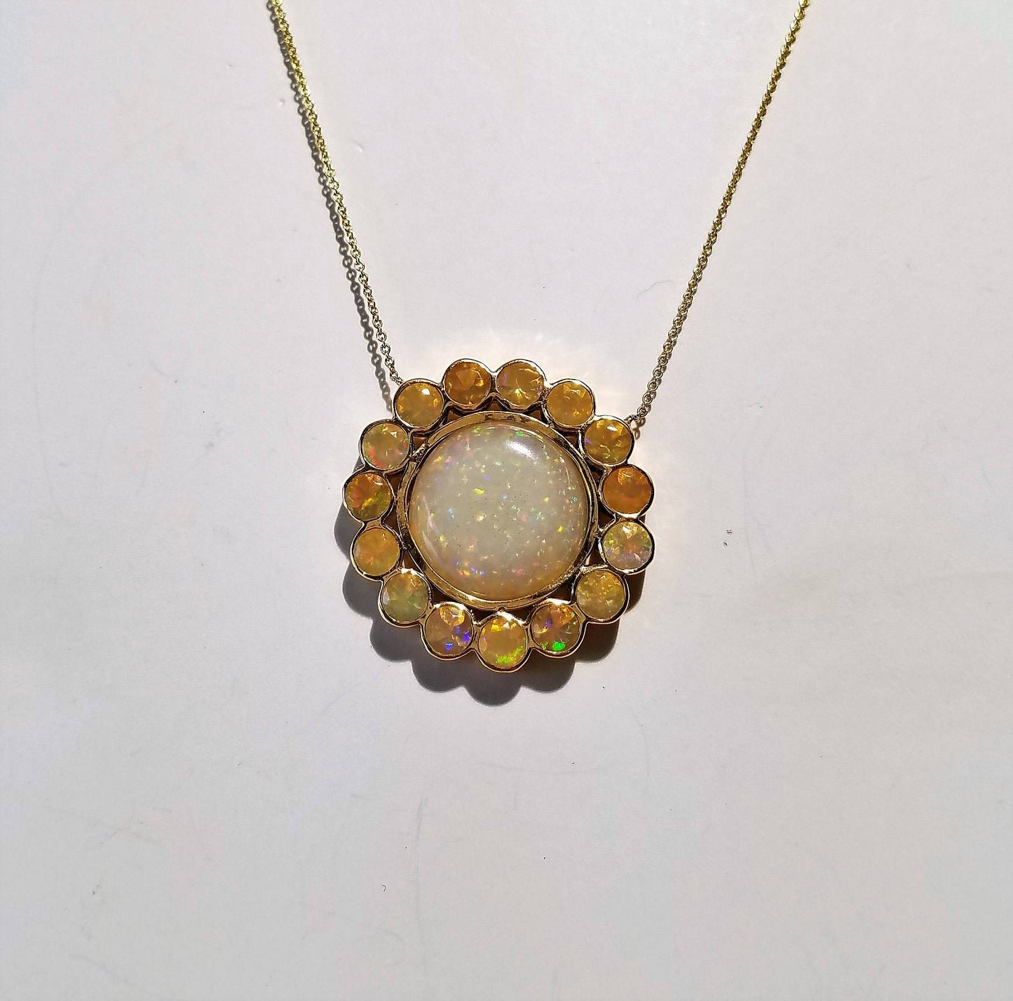 Opal Pendant 14k Yellow Gold  - Split Chain Necklace  #1488