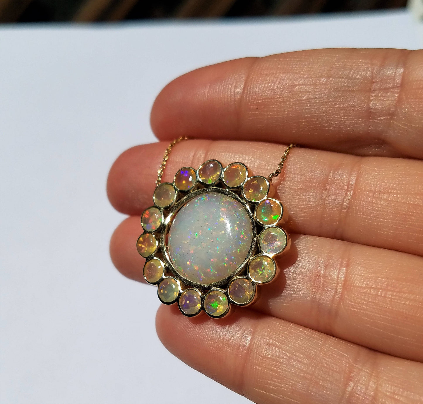 Opal Pendant 14k Yellow Gold  - Split Chain Necklace  #1488