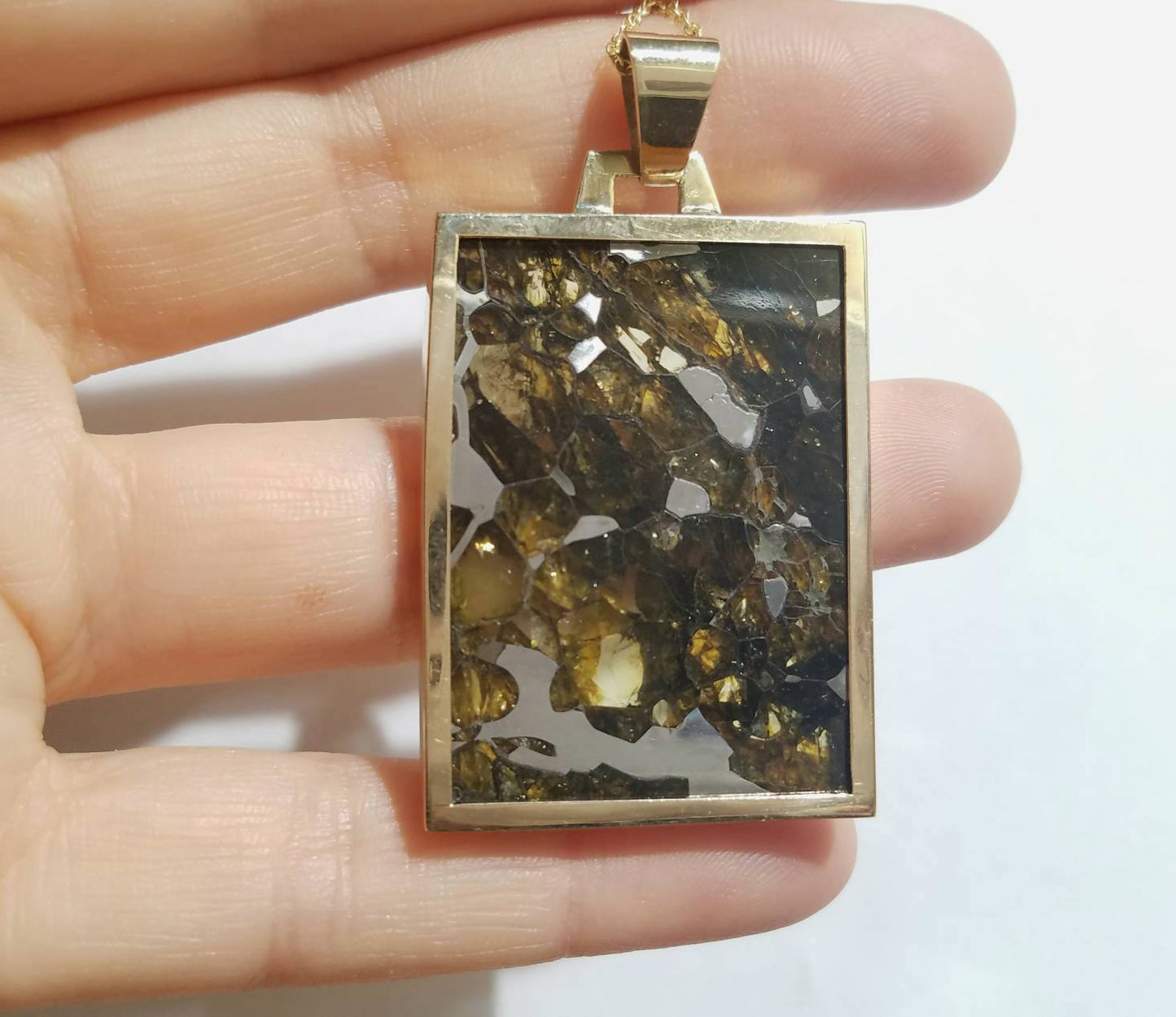 Pallasite Meteorite Pendant 14k Gold -Russian Meteorite Necklace