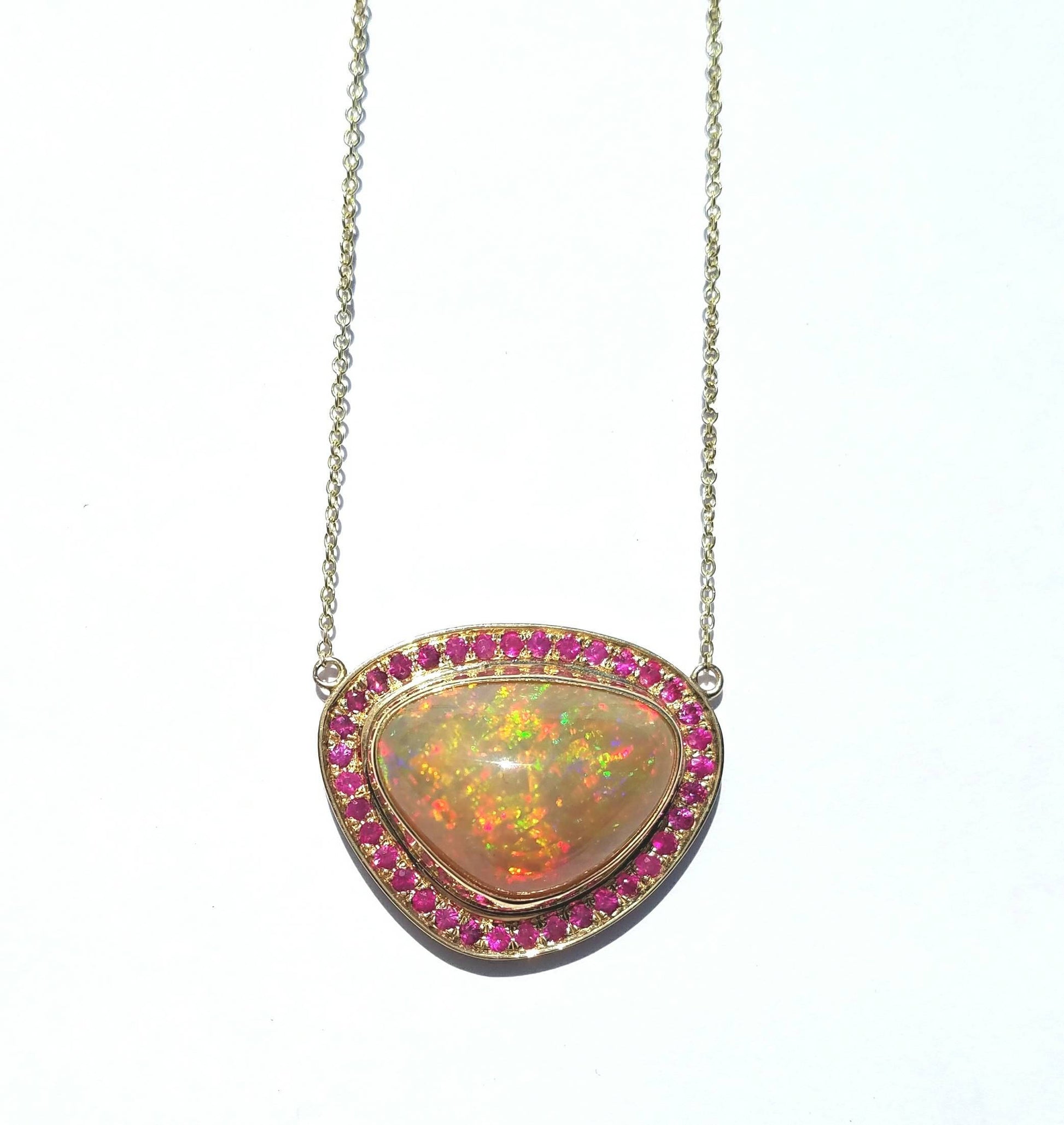 Opal Ruby Pendant Necklace 