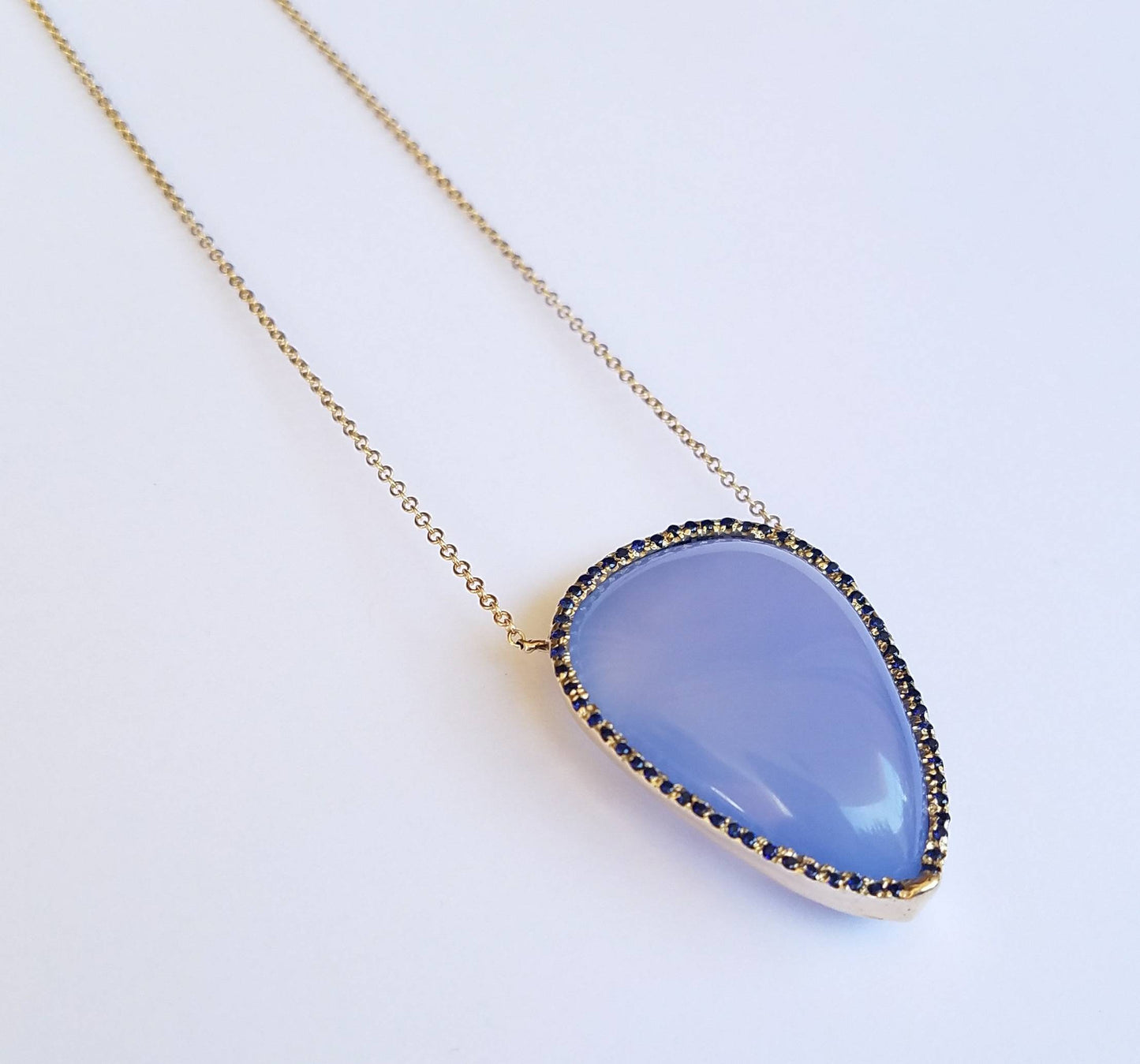 Chalcedony & Sapphire Necklace 14k Gold