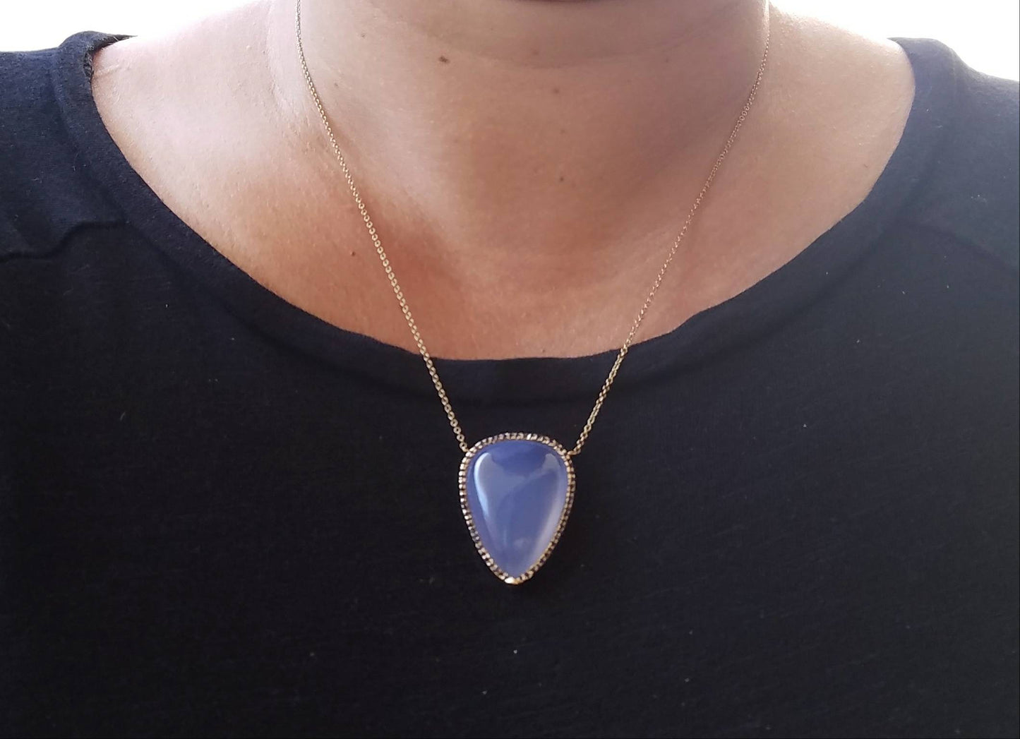 Chalcedony & Sapphire Necklace 14k Gold