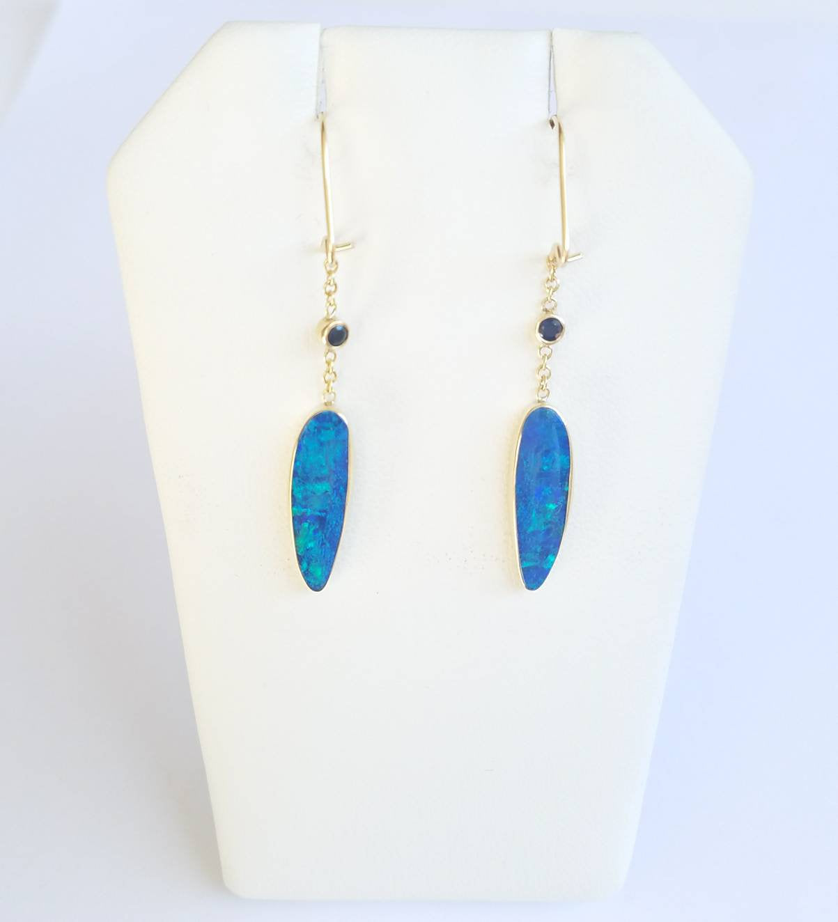 Blue Opal Dangle Earrings - 14k Gold