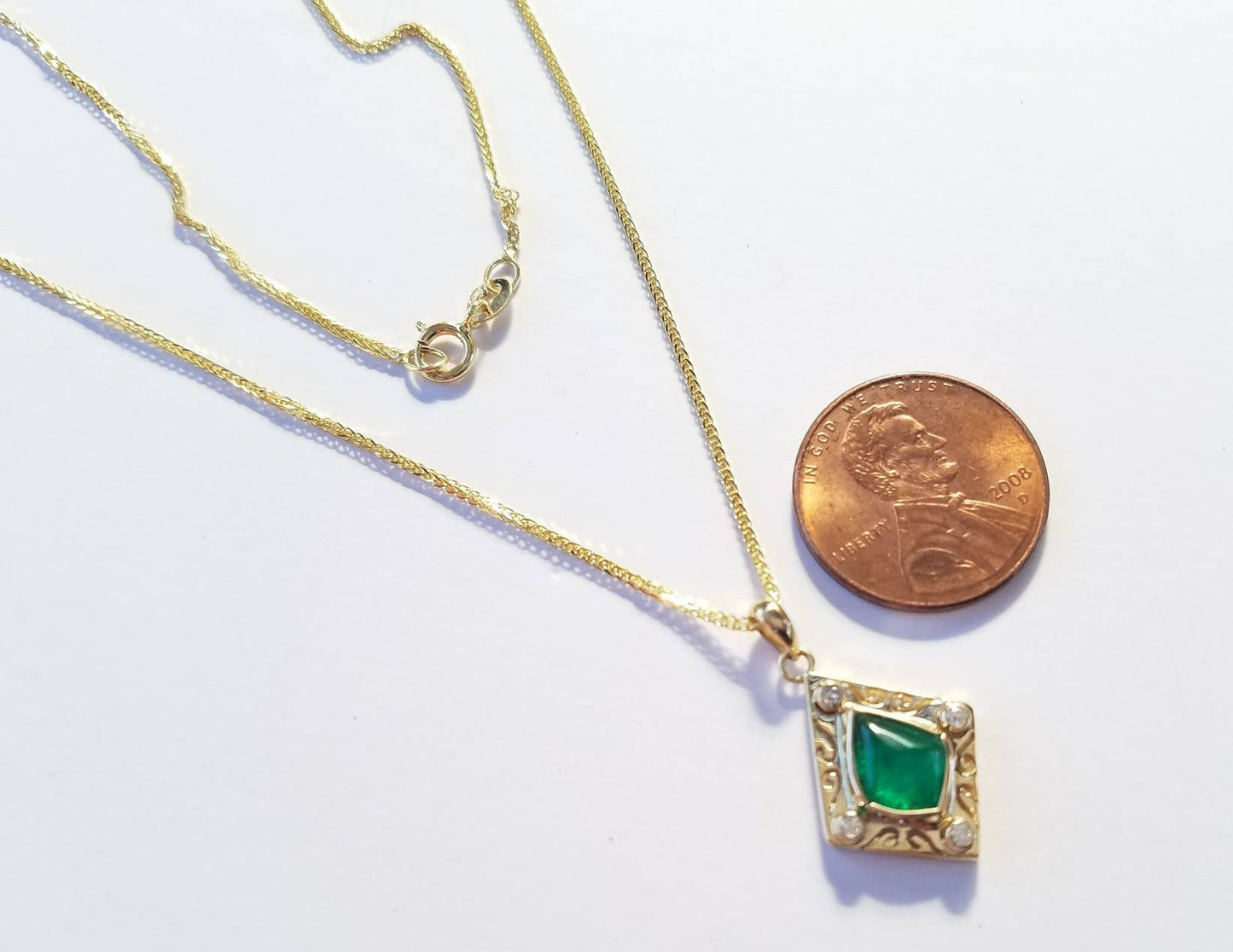 Emerald and Diamond Pendant - 14k Gold #1515