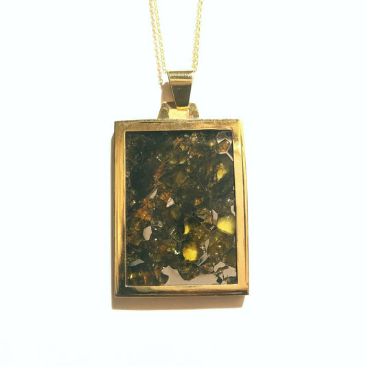 Pallasite Meteorite Pendant Gold Necklace