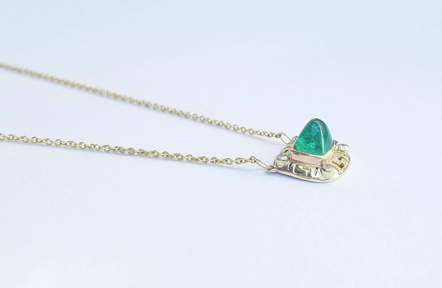 Emerald & Diamond Pendant - 14k Gold #1519