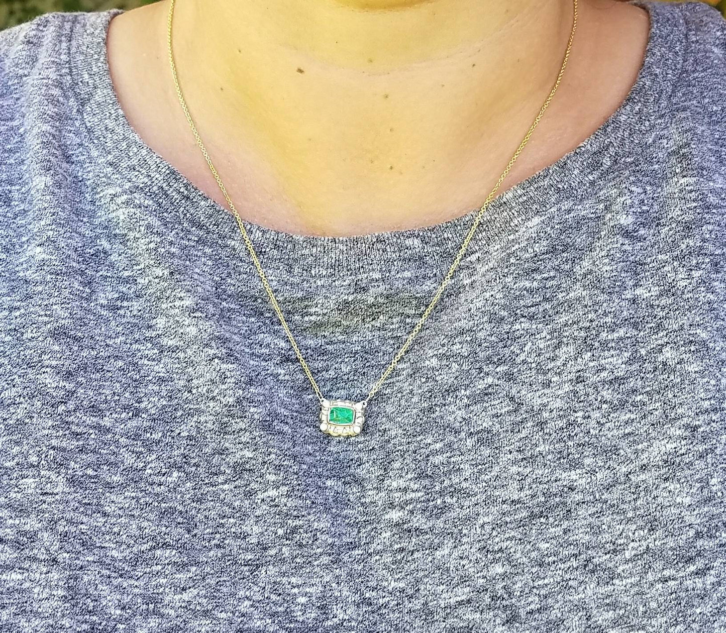 Emerald & Diamond Pendant - 14k Gold #1519