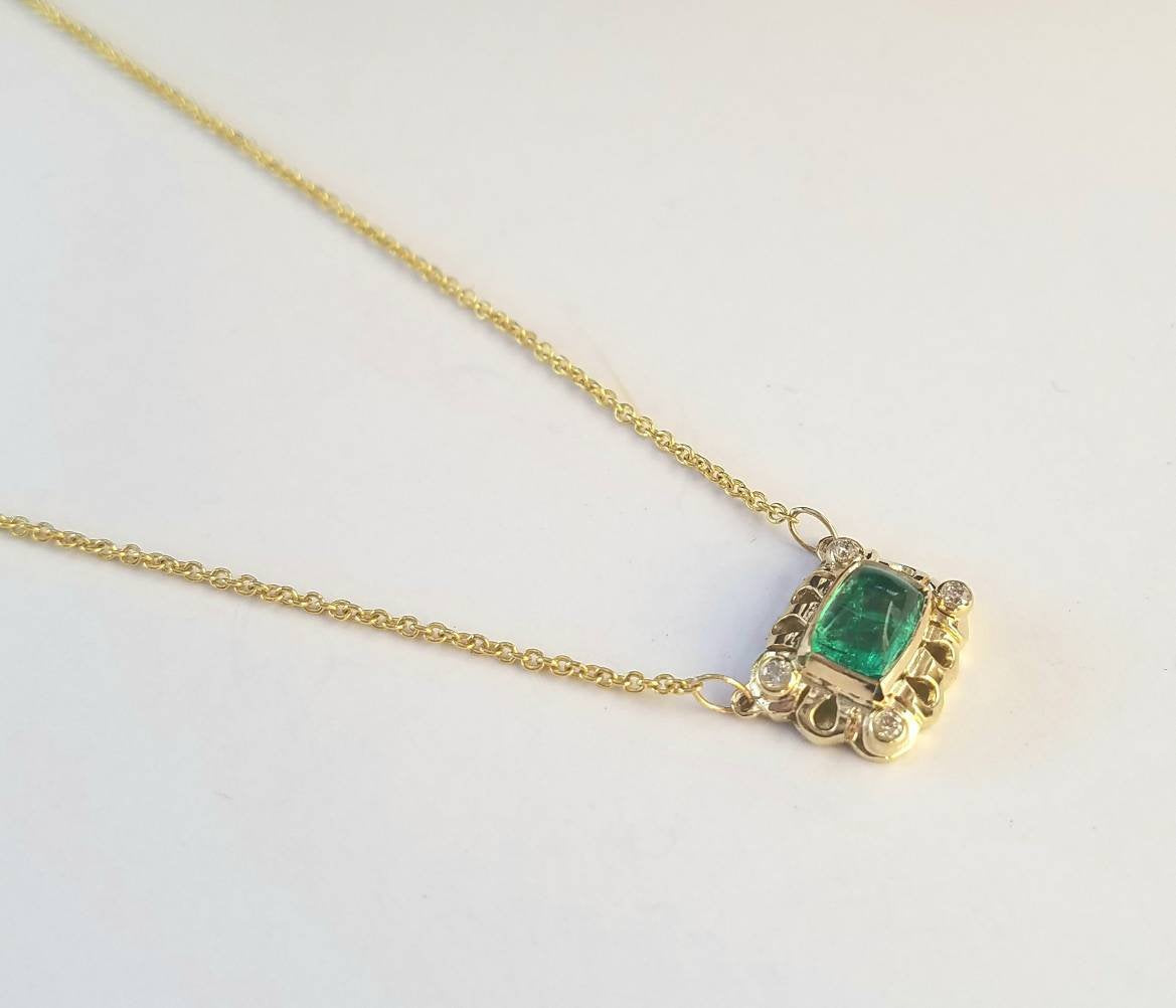 Emerald and Diamond Pendant - 14k Gold #1520