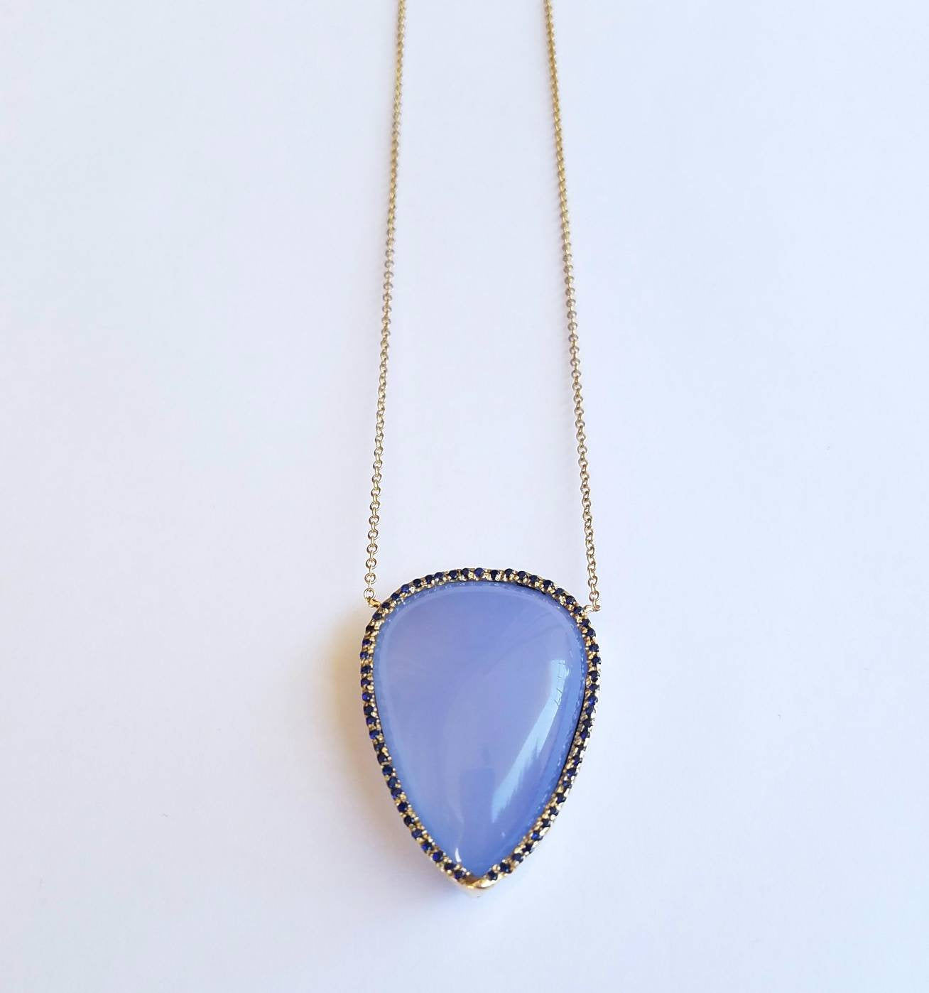 Blue Chalcedony Sapphire Gold Pendant