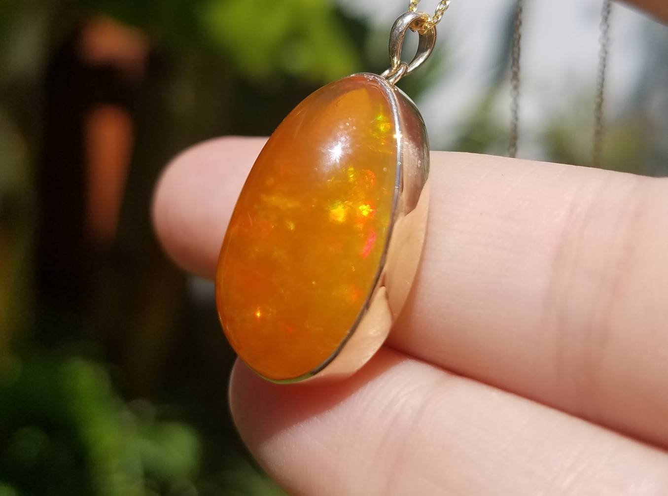 Ethiopian Orange Opal Pendant Necklace - 14k Yellow Gold #1524
