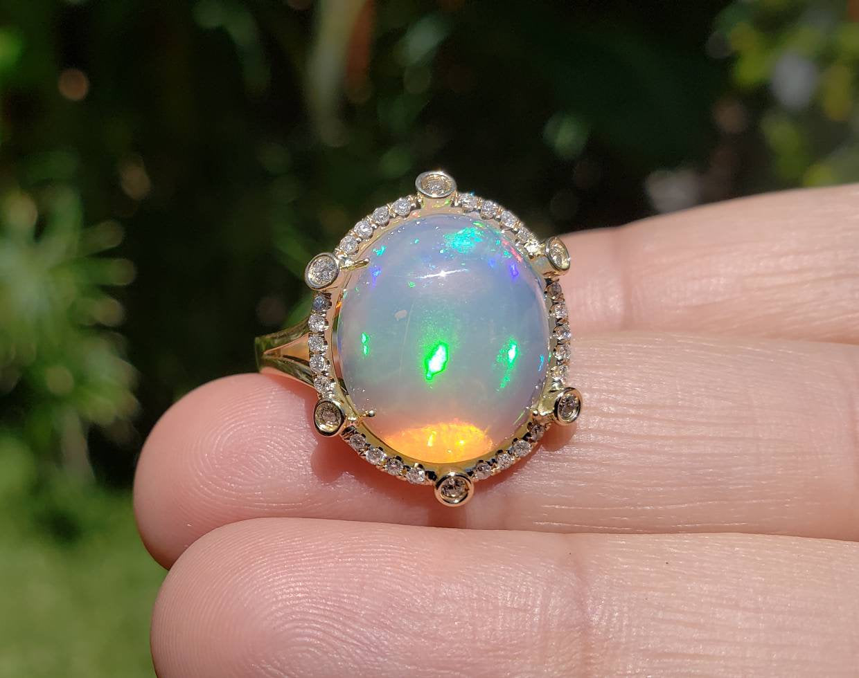 Ethiopian Opal Ring with Diamonds 14k Yellow Gold  #1606