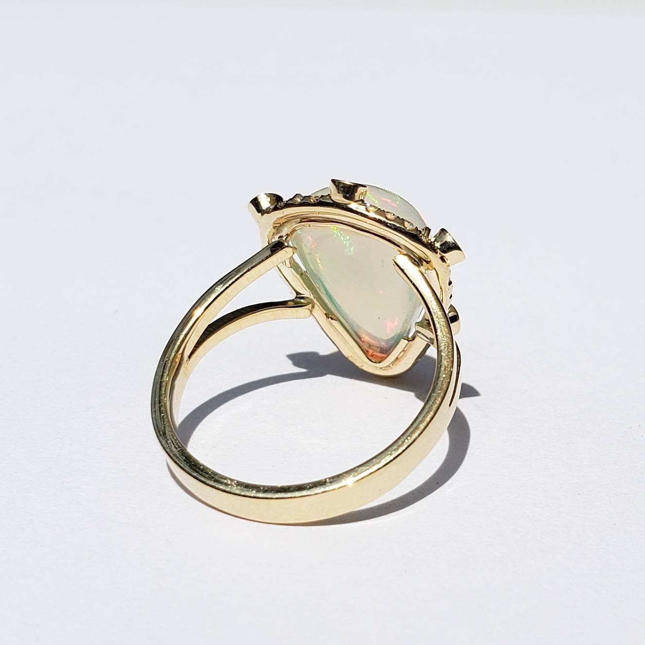 Ethiopian Opal Ring with Diamonds 14k Yellow Gold #1601