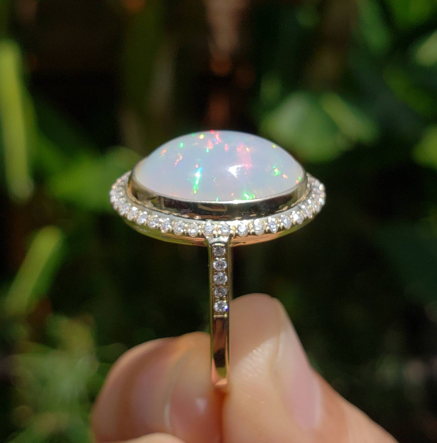 White Opal & Diamond Ring 14k Gold #1600
