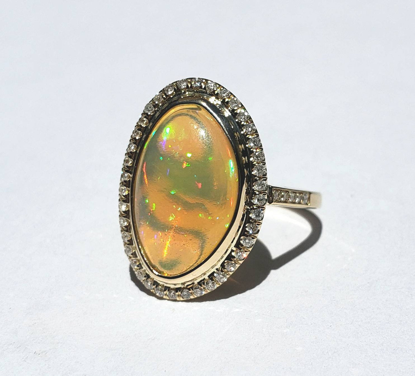Ethiopian Opal & Diamonds Ring 14k Yellow Gold #1605